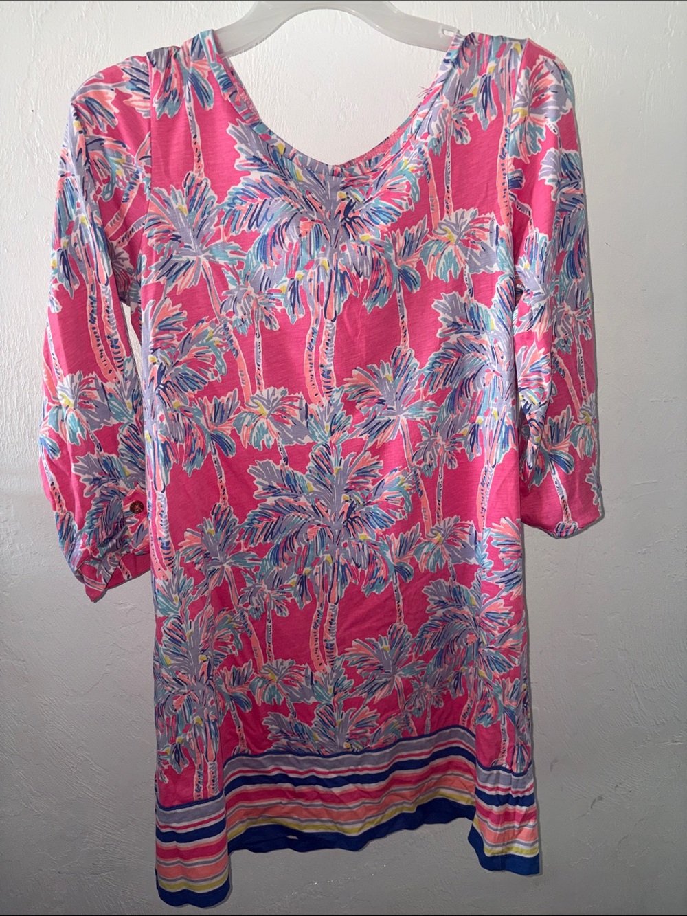 Lilly Pulitzer Pink Tropical Palm Print Long Sleeve Dress